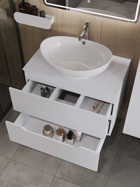 Тумба с раковиной подвесная 80 см, Orange Line Li-80TuwMDF+B08-585W белый