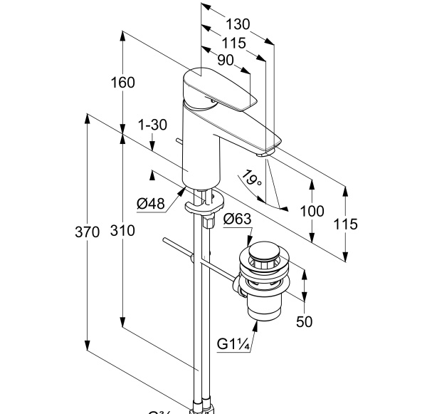 Смеситель для раковины Kludi Pure&Solid 342930575WR4