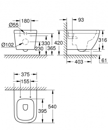 Унитаз подвесной безободковый GROHE Euro Ceramic 39538 000 (39538000)