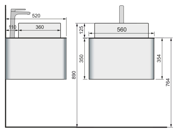 Тумба под раковину RAVAL Pure 56 подвесная белая Pur.01.56/P/W