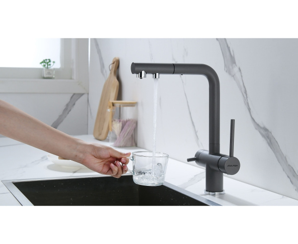 Смеситель для кухни с подключением к фильтру  Paulmark Serpentine Se213222-GRM