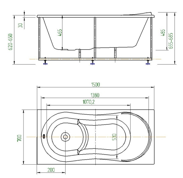 Акриловая ванна Aquatek Афродита (150x70) AFR150-0000043 слив справа
