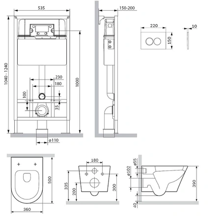 Комплект унитаза с инсталляцией Am.Pm Sense FlashClean IS90201.741701 с сиденьем микролифт, кнопка белый глянец