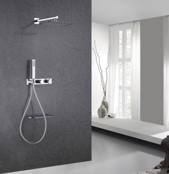 Душевой комплект ABBER Rund AF8750 скрытого монтажа с изливом, термостат, хром