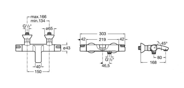Смеситель для ванны-душа термостатический настенного монтажа без аксессуаров Roca T-500 A5A1118C00