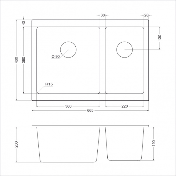 Кухонная мойка (66,5х46) EMAR EMQ-2665.PL Морион