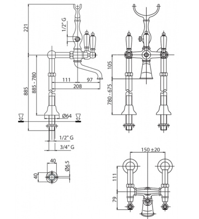 Смеситель для ванны Cezares FIRST FIRST-VDP-02-Bi