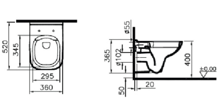 Безободковый подвесной унитаз Vitra S20 7508B003-0075, белый
