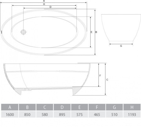 Ванна из литого мрамора ALPEN Venecia 160 в комплекте с сифоном VEN-170M