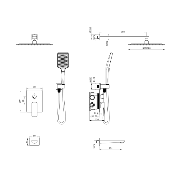 Душевой комплект с внутренней частью Oliveeka OL-88939003-BGM, матовый оружейный металл