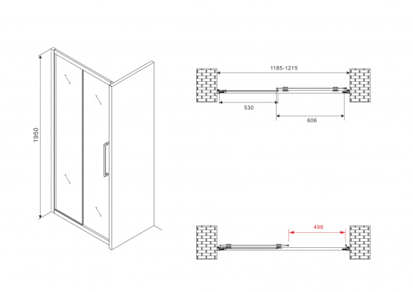 Душевая дверь (120х195) ABBER Schwarzer Diamant AG30120H хром, раздвижная