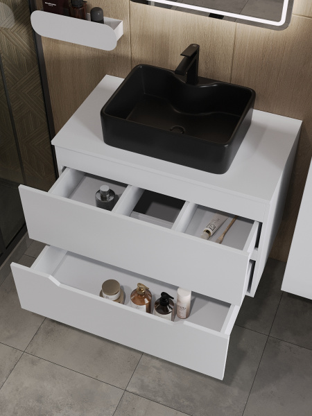 Тумба с раковиной подвесная 80 см, Orange Line Li-80TuwMDF+B01-475MB белый/черный