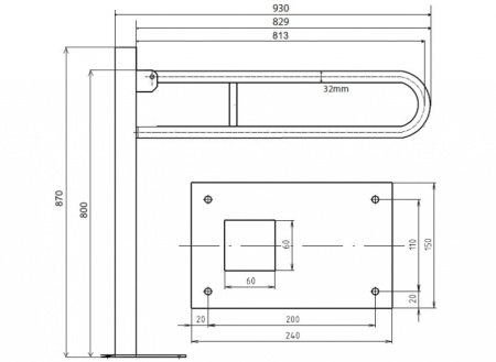 Поручень откидной U-образный, 93 см Bemeta Help 301107604