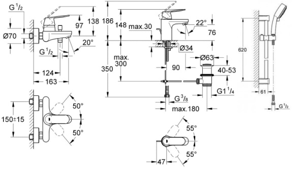 Набор смесителей 3 в 1 GROHE Eurosmart Cosmo 121655