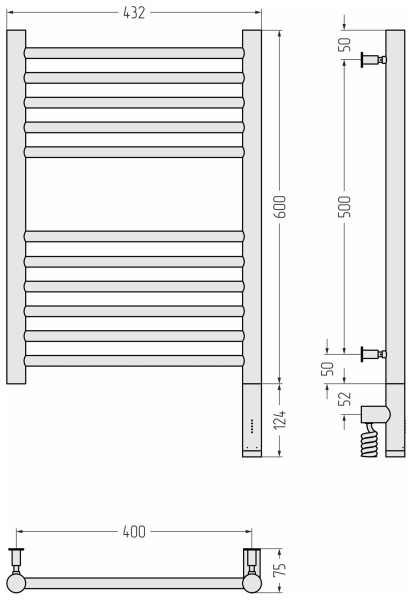 Полотенцесушитель электрический (60х40) Сунержа Богема 3.0 31-5805-6040 правый