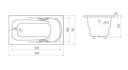 Чугунная ванна Goldman Elegant (150x75) EG15075