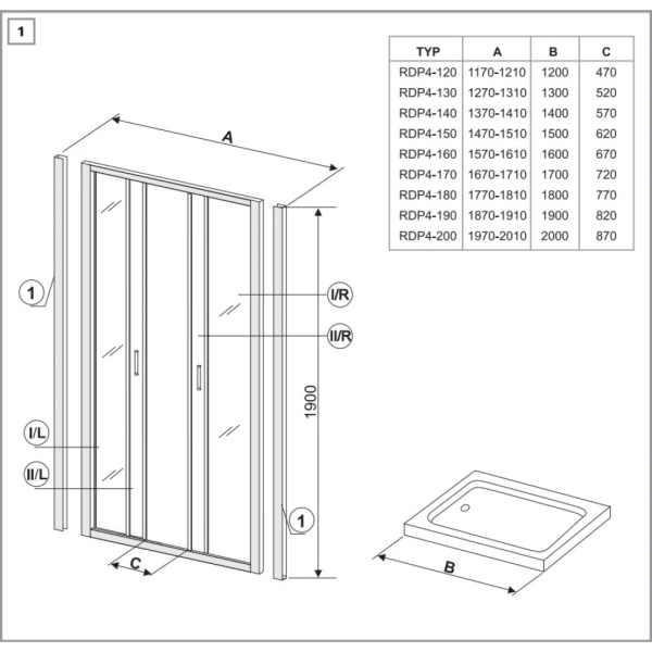 Душевая дверь Ravak Rapier NRDP4-190 0ONL0100ZG