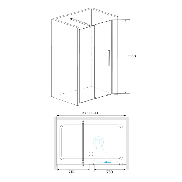 Душевая дверь 160 см RGW Tornado TO-18 B 41071816-14 прозрачное