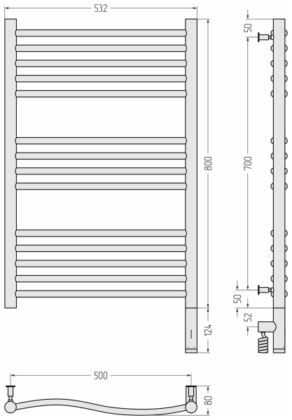 Полотенцесушитель электрический (80х60) Cунержа Флюид 3.0 00-5821-8050 правый