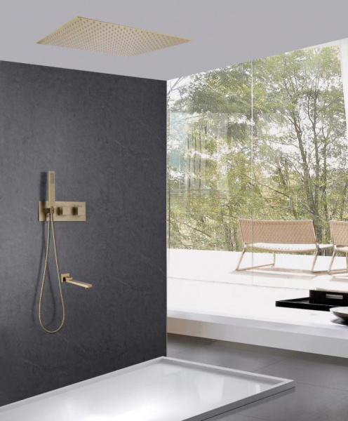 Душевой комплект ABBER Daheim AF8254G скрытого монтажа с изливом, термостат, золото матовое