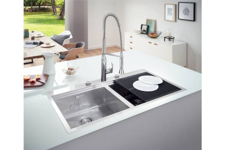 Мойка из нержавеющей стали 2 чаши без корзинчатого вентиля GROHE K800 31585SD1 Мойка из нержавеющей стали 2 чаши без корзинчатого вентиля GROHE K800 31585SD1