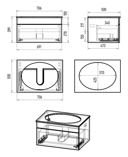 Тумба с раковиной  Brevita Enfida 70 УТ000014764