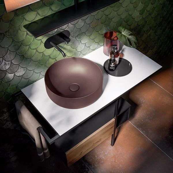 Раковина накладная (40х40) Kerasan Nolita 534475 бургундия матовый