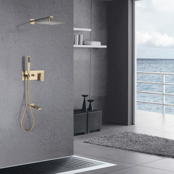 Душевой комплект ABBER Daheim AF8217G скрытого монтажа с изливом, золото матовое