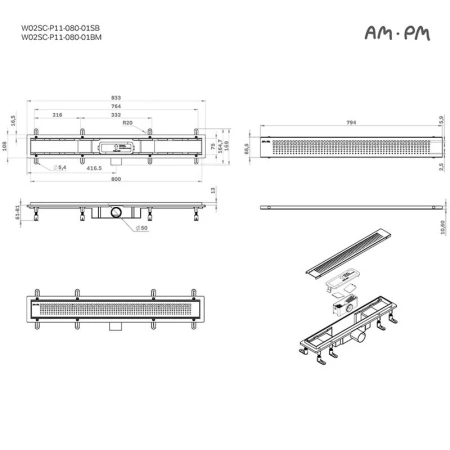 Душевой лоток 80 см Am.Pm PrimeFlow W02SC-P11-080-01SB хром матовый