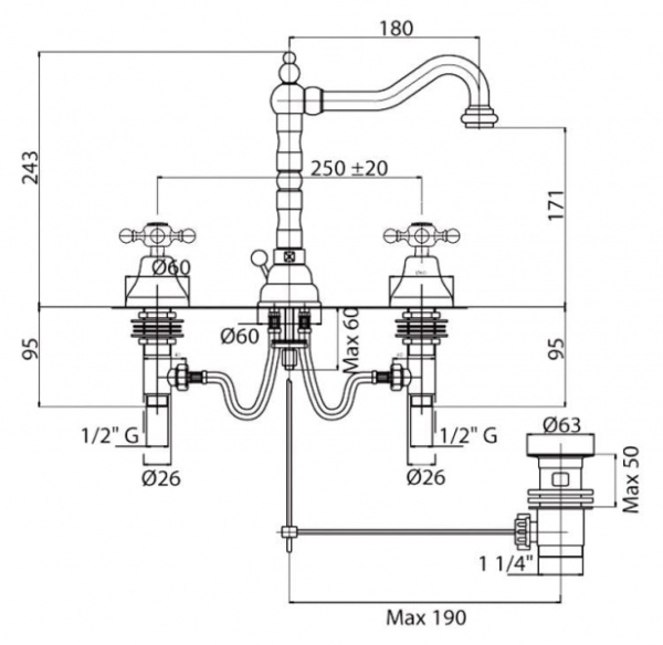 Смеситель для раковины Cezares Golf GOLF-BLS2-03/24