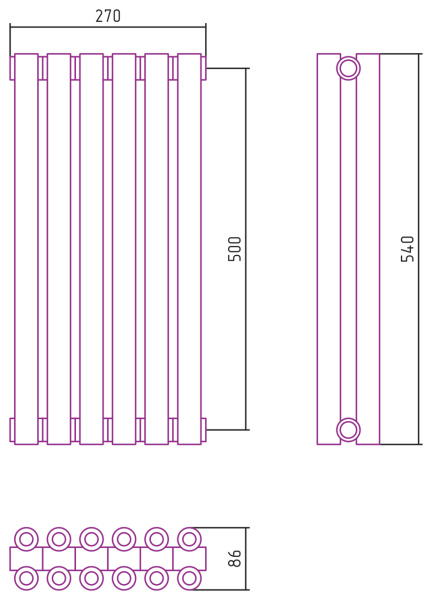 Полотенцесушитель Водяной Сунержа Эстет-00 (50х27) 6 секций Матовый Черный 31-0332-5006