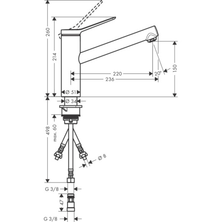Смеситель для кухни Hansgrohe Zesis M33 74806000, хром