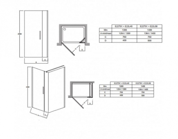 Неподвижный элемент душевого ограждения 50 см, прозрачное стекло, Jacob Delafon Contra E22L50-GA