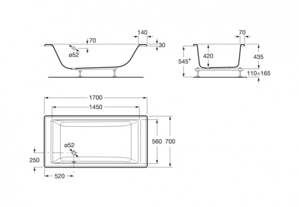 Акриловая ванна Roca Vythos 170x70 247844930