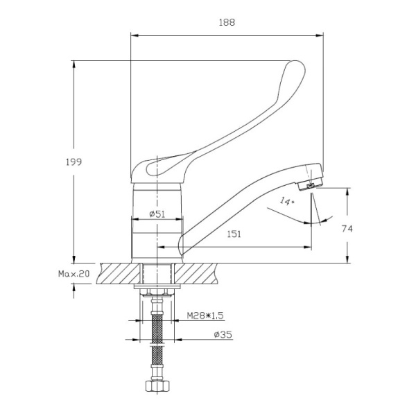Смеситель для кухни с хирургической ручкой Haiba HB4554-2