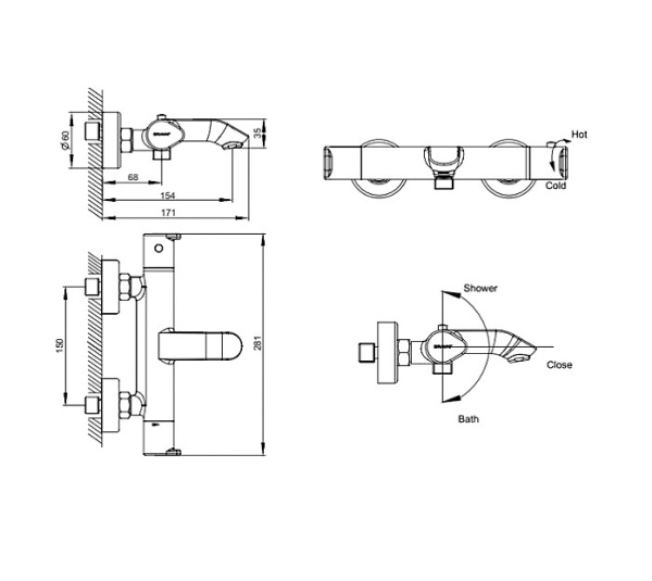 Термостат для ванны Bravat Waterfall F673114C-01A-RUS
