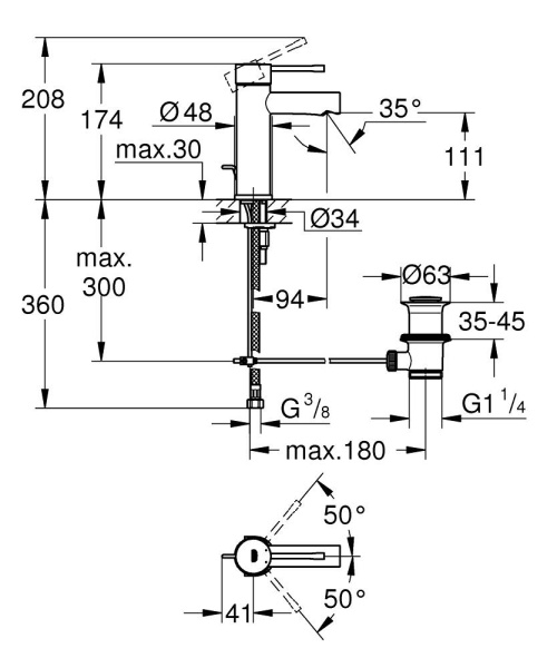 Смеситель для раковины однорычажный Grohe Essence 24175 001 (24175001) хром
