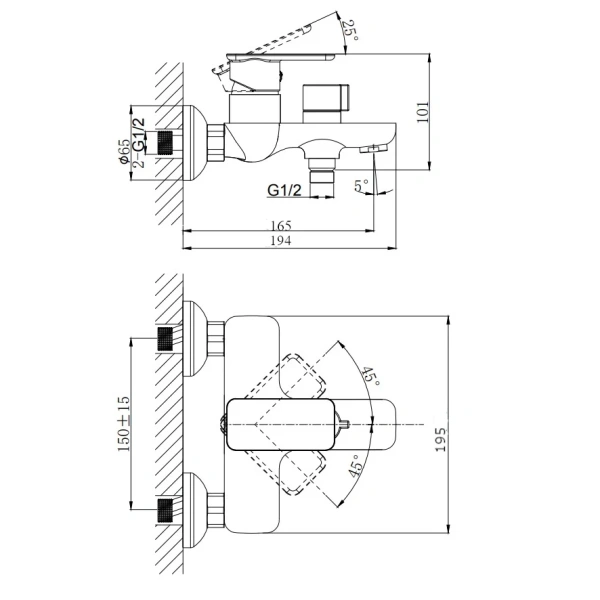 Смеситель для ванны с коротким изливом RUSH Bruny BR4335-44 Смеситель для ванны с коротким изливом RUSH Bruny BR4335-44