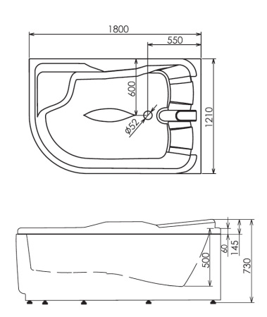 Акриловая ванна (180х121) Gemy G9083 B R с гидромассажем, правая