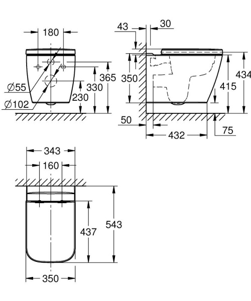 Подвесной безободковый унитаз Grohe BauEdge Ceramic 106740SH00