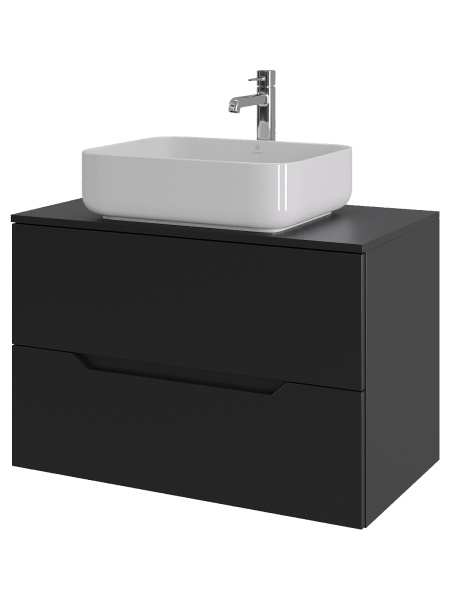 Тумба с раковиной подвесная 80 см, Orange Line Li-80TubMDF+B05-500W черный/белый