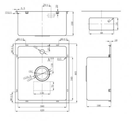 Кухонная мойка (42х46,5) Oulin OL-FUR112