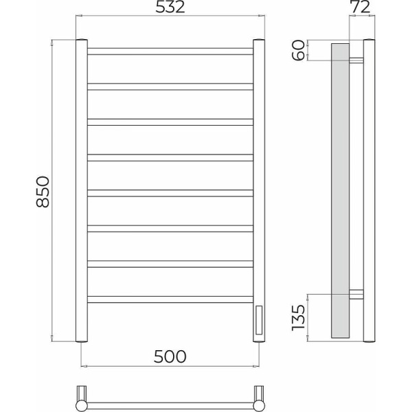 Полотенцесушитель электрический (50х85) П8 Terminus Аврора 4670078563989 сатин матовый