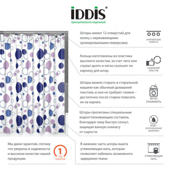 Штора для ванной комнаты IDDIS Floating Balloon 200*240 см floating balloon (240P24RI11)