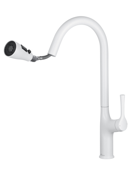 Смеситель для кухни с выдвижным изливом WONZON & WOGHAND, белый матовый WW-AE54123-MW