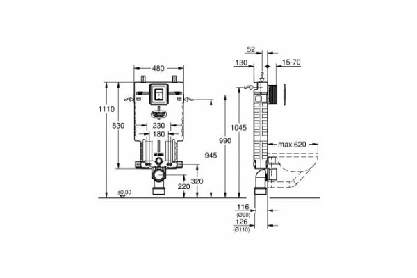 Бачок скрытого монтажа GROHE GD2 38825000 Бачок скрытого монтажа GROHE GD2 38825000