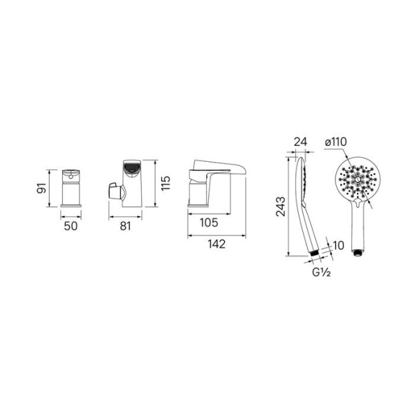 Смеситель на борт ванны на 3 отверстия с керамическим дивертором, каскадный излив, IDDIS Cloud CLOSB3Ki07, белый