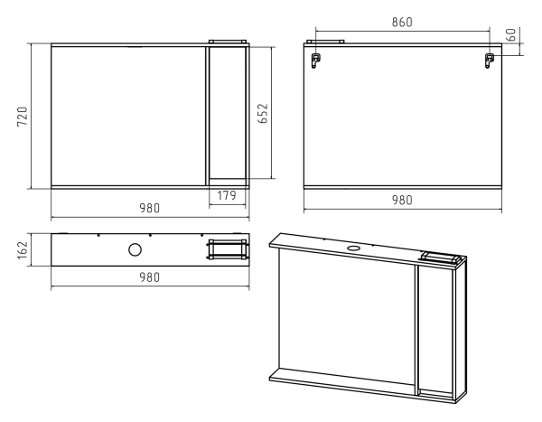 Зеркало-шкаф (98х72) Misty Алиса 100 правый Э-Али04100-01П