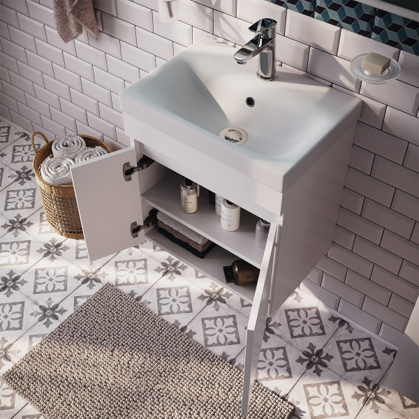 Тумба с умывальником IDDIS подвесная с дверцами, белая, 50 см, Zodiac. Подходит ум. 3505000i28 (ZOD5CD0i95K)