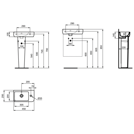Раковина подвесная (45x25) Ideal Standard i.life S T458601